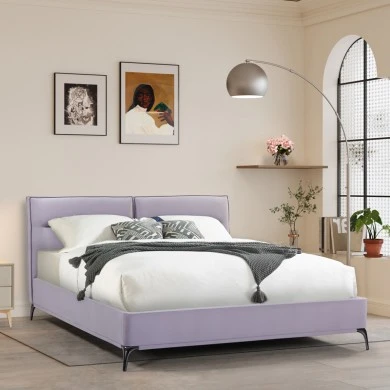 Double bed Ikina pakoworld velvet in light grey color 160x200cm