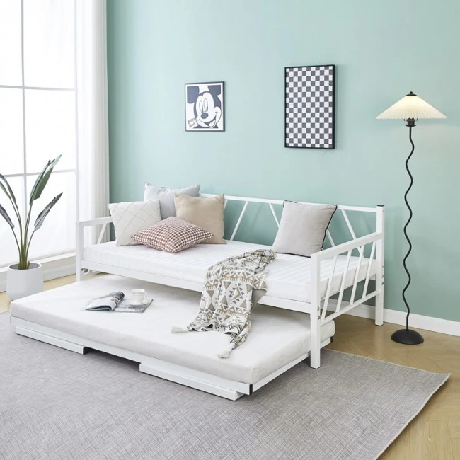 Bed-Sofa Remmie pakoworld metal in white 90x190cm