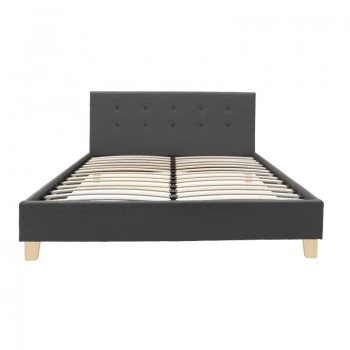 Mago pakoworld bed, anthracite fabric, with natural wooden leg 140x200cm