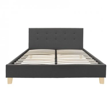 Mago pakoworld bed dark grey color fabric with natural color wood leg 160x200cm