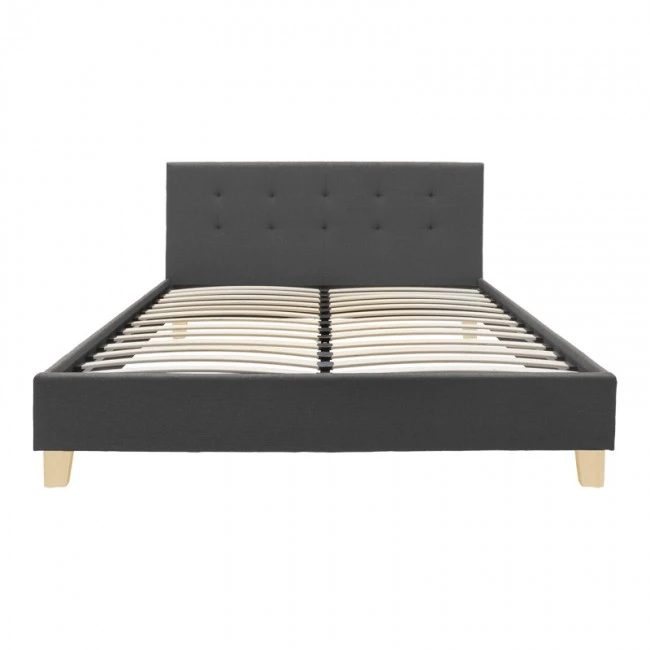 Mago pakoworld bed dark grey color fabric with natural color wood leg 160x200cm