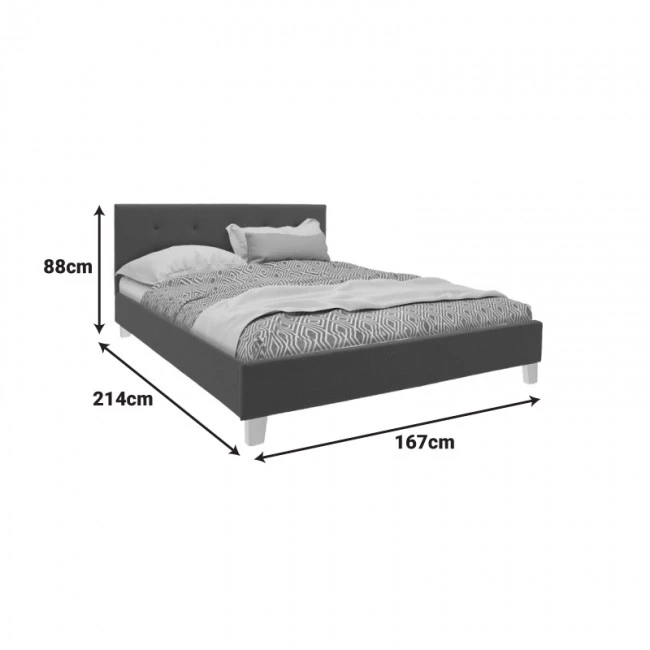 Mago pakoworld bed dark grey color fabric with natural color wood leg 160x200cm