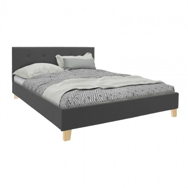 Mago pakoworld bed dark grey color fabric with natural color wood leg 160x200cm