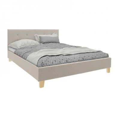 Mago pakoworld bed, cream fabric with natural wood leg, 140x200cm