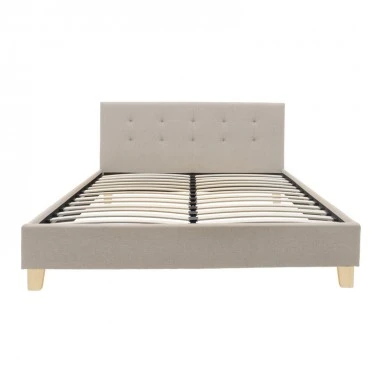 Mago pakoworld bed, cream fabric with natural wood leg, 140x200cm