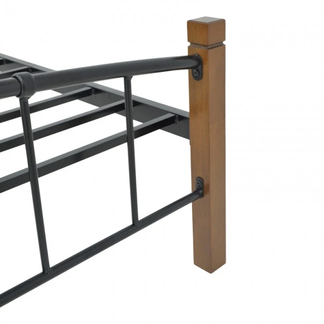 Queen size bed Mandy pakoworld walnut color wood-black metal 150x200cm