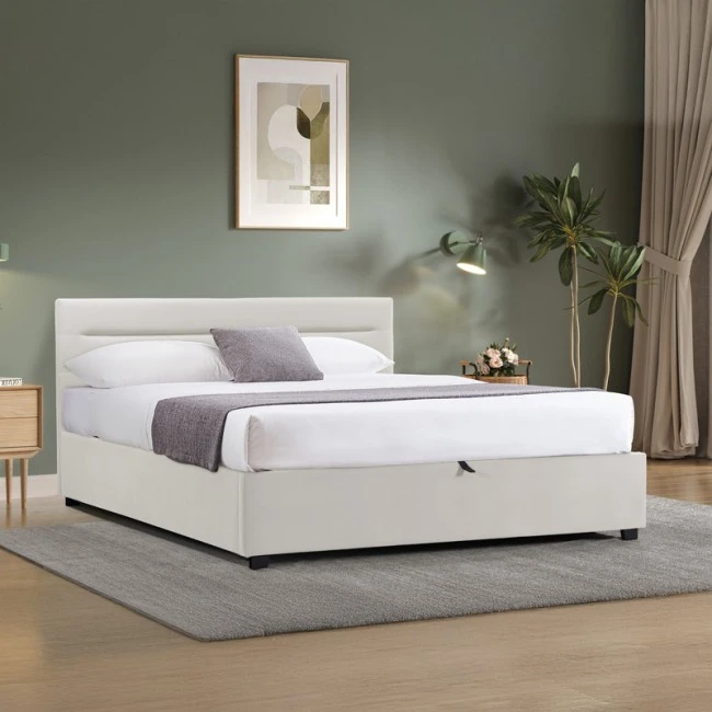 Molito pakoworld velvet bed in ecru shade with storage space 150x200cm