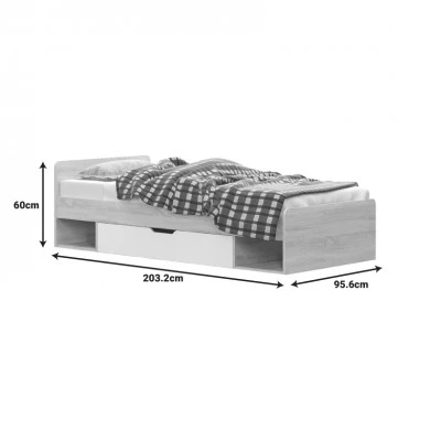 Letto pakoworld single bed with drawer in oak - white shade 90x200cm