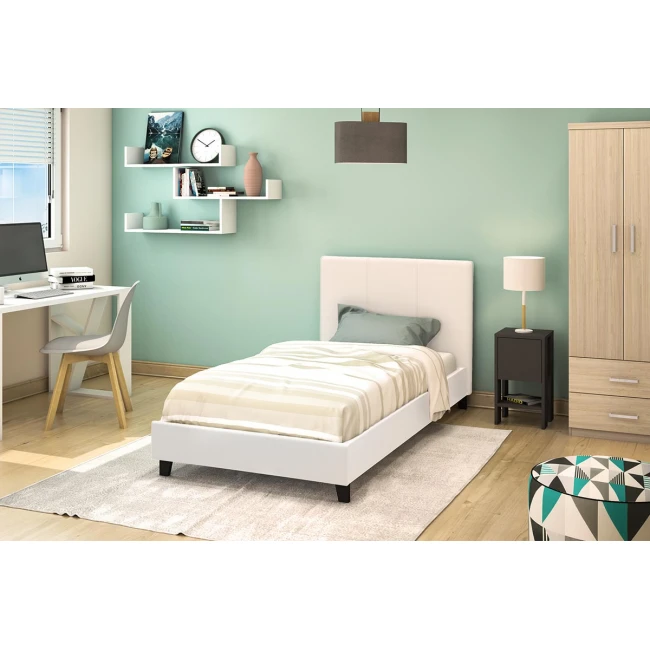 Κρεβάτι Nevil pakoworld 100x200 PU χρώμα λευκό ματ
