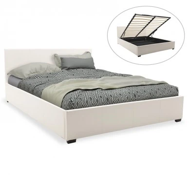 Double bed Norse pakoworld PU with storage space in white matte 160x200cm