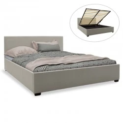 Double bed Norse pakoworld with storage in grey fabric 160x200cm Double bed Norse pakoworld with storage in grey fabric 160x200cm