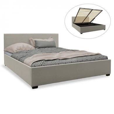 Double bed Norse pakoworld with storage in grey fabric 160x200cm