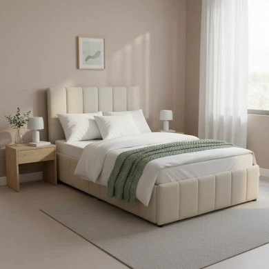 Snuggle  pakoworld bed with storage space, fabric beige120x200cm