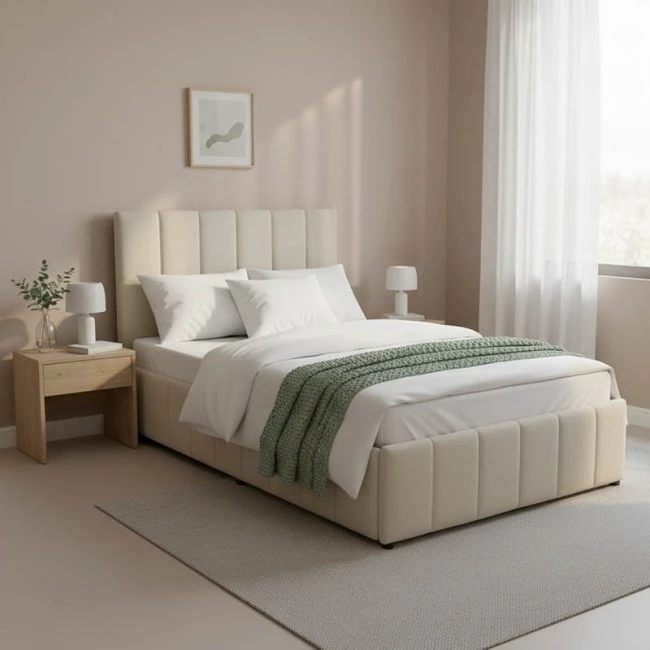 Snuggle  pakoworld bed with storage space, fabric beige120x200cm