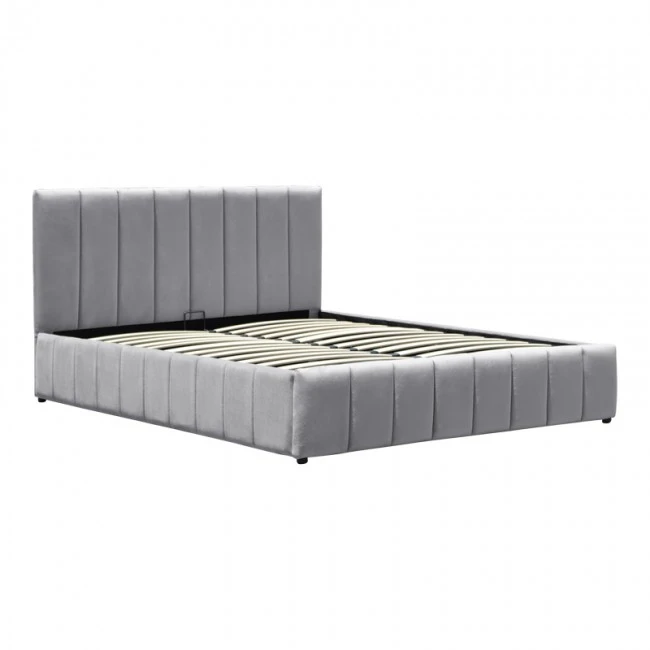Snuggle  pakoworld bed with storage space, velvet, grey 160x200cm