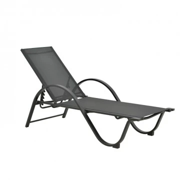 Lounger with arms Attain pakoworld aluminum and textilene in dark gray shade 191x64x32cm