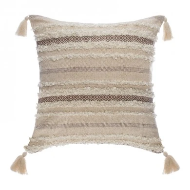 Deco cushion with fringes Polat pakoworld in beige color 59x59cm