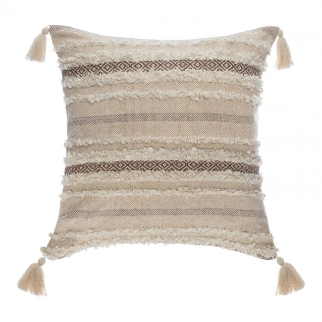 Deco cushion with fringes Polat pakoworld in beige color 59x59cm