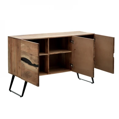 Imena Cabinet pakoworld solid Acacia wood in natural shade with black metal legs 148x43.5x86cm