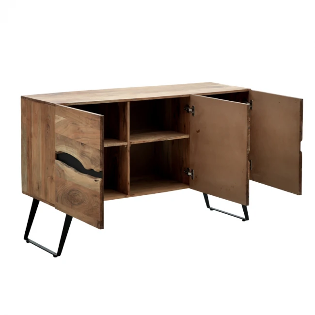 Imena Cabinet pakoworld solid Acacia wood in natural shade with black metal legs 148x43.5x86cm