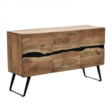Imena Cabinet pakoworld solid Acacia wood in natural shade with black metal legs 148x43.5x86cm