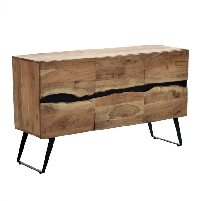 Imena Cabinet pakoworld solid Acacia wood in natural shade with black metal legs 148x43.5x86cm
