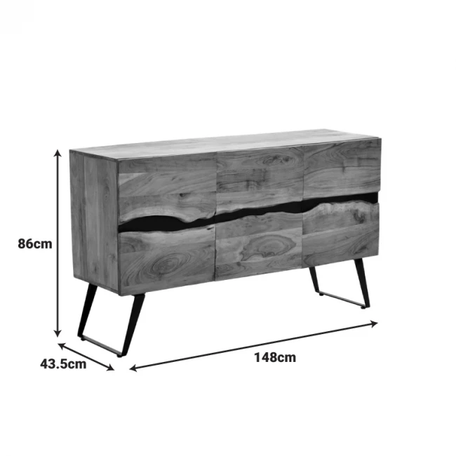 Imena Cabinet pakoworld solid Acacia wood in natural shade with black metal legs 148x43.5x86cm