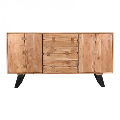 Buffet Leontina pakoworld solid acacia wood in natural color and black metal leg 150x45x86cm