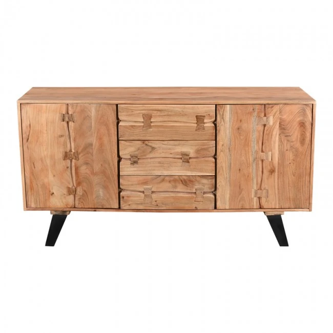 Buffet Leontina pakoworld solid acacia wood in natural color and black metal leg 150x45x86cm