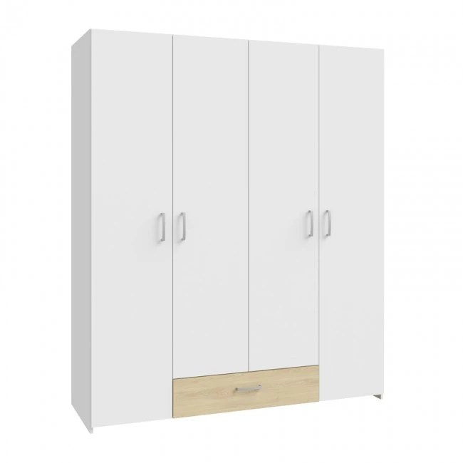 Openable four-leaf wardrobe Generiale pakoworld melamine white-oak with 3 grey shelves 159x54.5x190.5cm