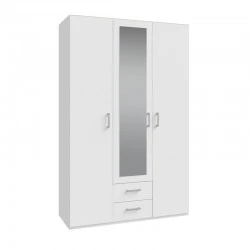 Jakrine pakoworld melamine three-leaf wardrobe melamine with mirror in white with 3 grey shelves 133.2x54.2x210.5cm Jakrine pakoworld melamine three-leaf wardrobe melamine with mirror in white with 3 grey shelves 133.2x54.2x210.5cm