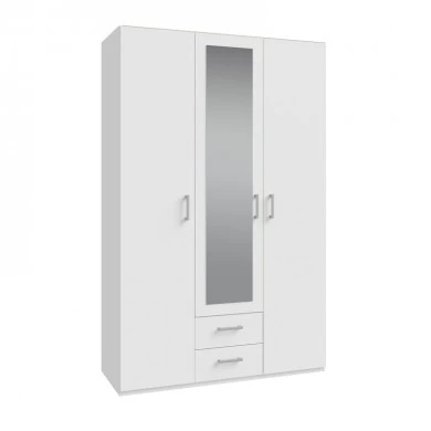 Jakrine pakoworld melamine three-leaf wardrobe melamine with mirror in white with 3 grey shelves 133.2x54.2x210.5cm