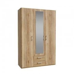 Jakrine pakoworld melamine three-leaf wardrobe melamine with mirror in oak with 3 grey shelves 133.2x54.2x210.5cm Jakrine pakoworld melamine three-leaf wardrobe melamine with mirror in oak with 3 grey shelves 133.2x54.2x210.5cm