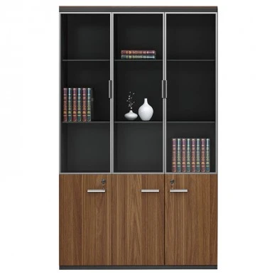 Professional bookcase Oscar pakoworld with doors by glass walnut-anhracite color 120x40x200cm