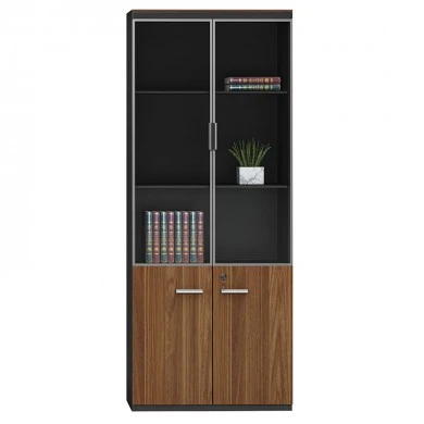 Professional bookcase Oscar pakoworld with doors by glass walnut-anhracite color 80x40x200cm