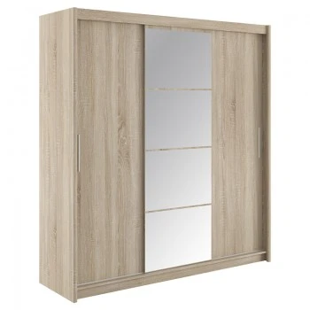 Wardrobe Elodie pakoworld with 3 sliding doors with mirror in sonoma 200x61x216cm