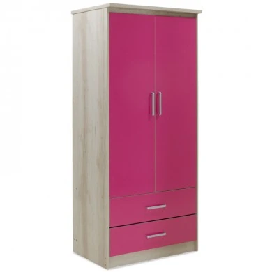 Children&#039;s wardrobe Looney pakoworld with 2 doors and drawers in castillo-pink colour 81x57x183