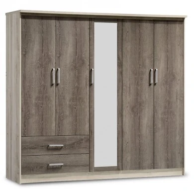 Wardrobe Olympus pakoworld with 5 doors and drawers+mirror in castillo-toro colour 198x57x183