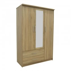 Wardrobe Olympus pakoworld with 3 doors and drawers+mirror in sonoma colour 120x57x183