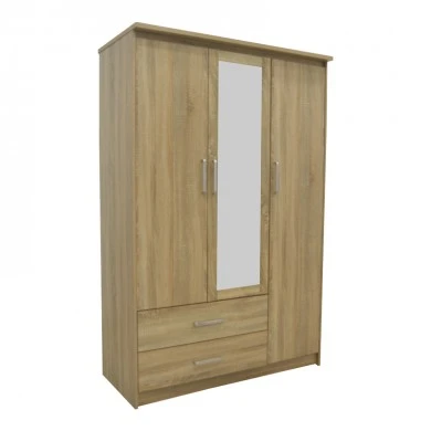 Wardrobe Olympus pakoworld with 3 doors and drawers+mirror in sonoma colour 120x57x183