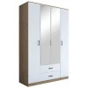 4 Doors wardrobe with mirror Rersin pakoworld white walnut melamine 140x51.5x210cm