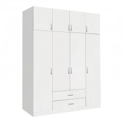 Royal pakoworld four-leaf wardrobe with drawers in white shade 200x58x230cm
