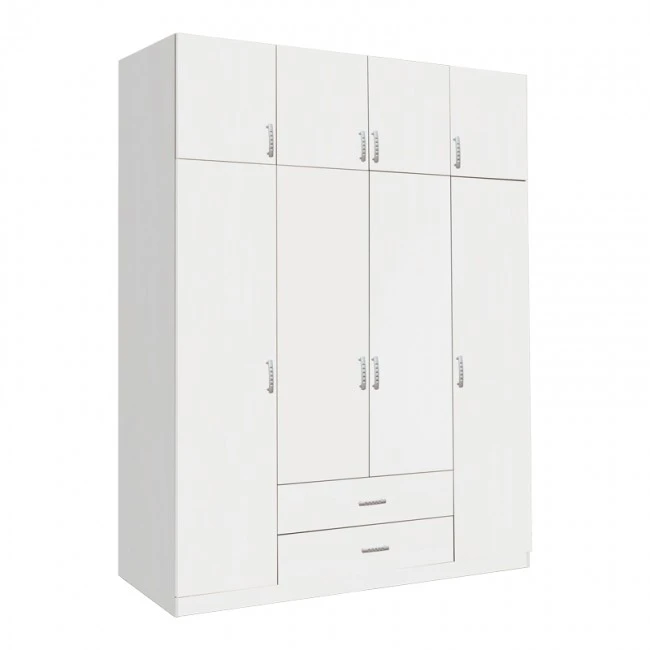 Royal pakoworld four-leaf wardrobe with drawers in white shade 200x58x230cm