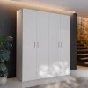 Openable four-leaf wardrobe Generiale pakoworld melamine white with 3 grey shelves 177.5x54.2x210.5cm