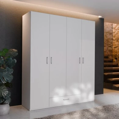 Openable four-leaf wardrobe Generiale pakoworld melamine white with 3 grey shelves 177.5x54.2x210.5cm