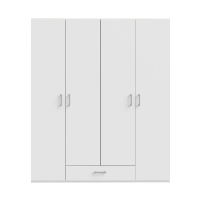 Openable four-leaf wardrobe Generiale pakoworld melamine white with 3 grey shelves 177.5x54.2x210.5cm