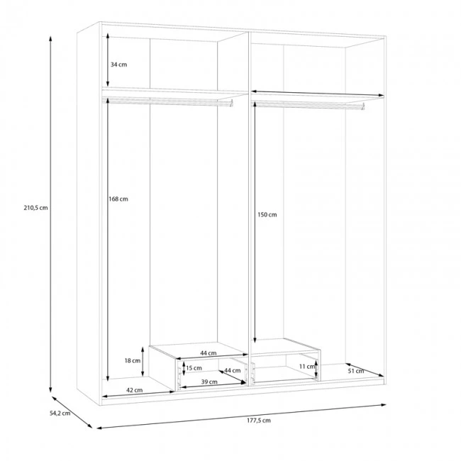 Openable four-leaf wardrobe Generiale pakoworld melamine white with 3 grey shelves 177.5x54.2x210.5cm