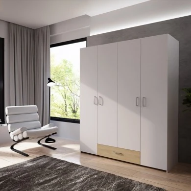 Openable four-leaf wardrobe Generiale pakoworld melamine white-oak with 3 grey shelves 159x54.5x190.5cm