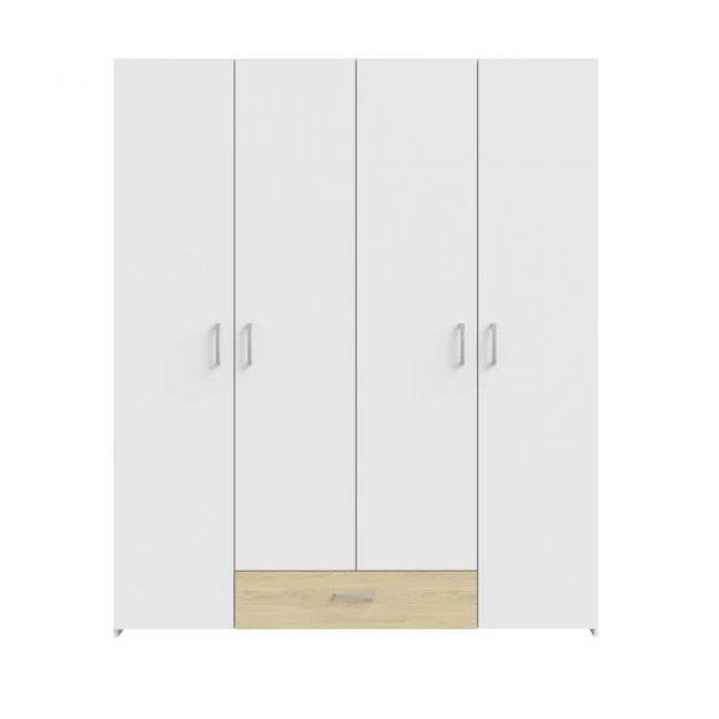 Openable four-leaf wardrobe Generiale pakoworld melamine white-oak with 3 grey shelves 159x54.5x190.5cm