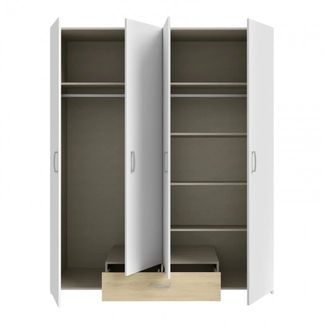 Openable four-leaf wardrobe Generiale pakoworld melamine white-oak with 3 grey shelves 159x54.5x190.5cm